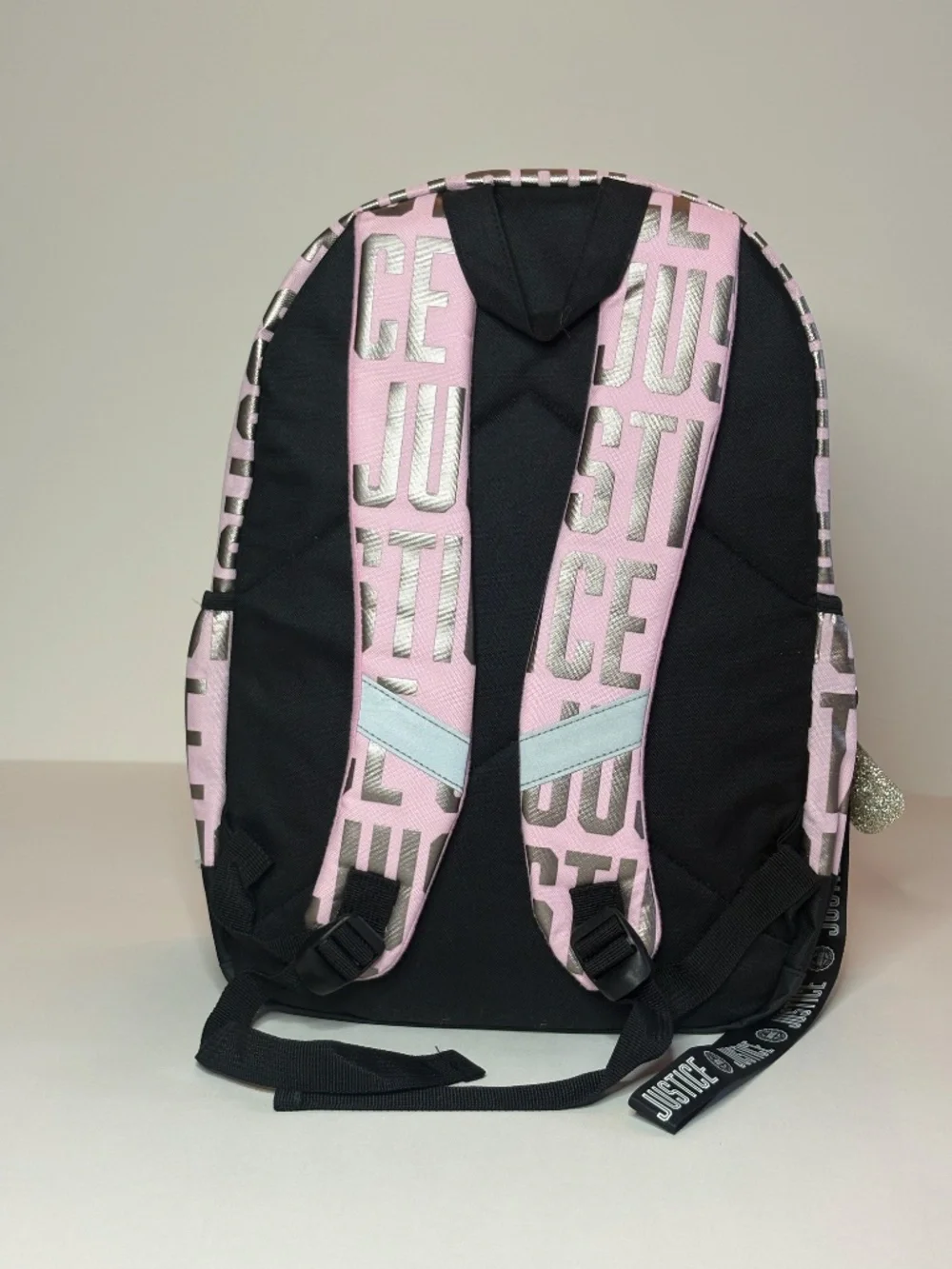 Justice Girls Pink Metallic Logo Backpack NWT 17